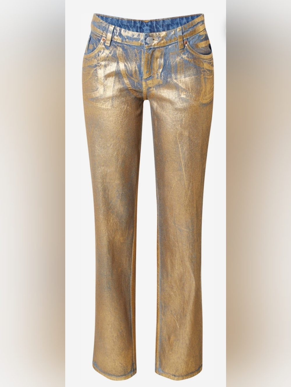 384. NWT Monki Metallic Gold and Blue Low Rise Jeans